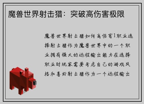 魔兽世界射击猎：突破高伤害极限